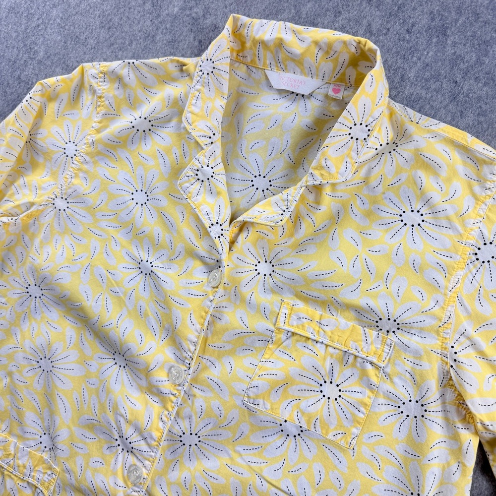 Victorias‎ Secret Womens Pajama Top Medium Yellow Floral Daisy Button Down